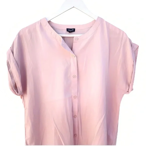 NWT | Splendid Provence Rolled Sleeve Button Down Top | Size M | Soft Blush Pink - Picture 2 of 4